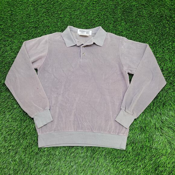 Vintage 80s MOD Velour Collared Sweater Womens S/M 19x23 Crop - Picture 1 of 10
